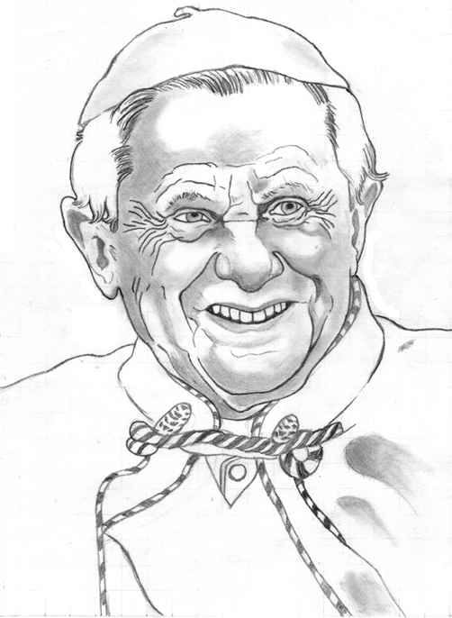 Pencil drawing Pope Benedict XVI, Joseph Ratzinger