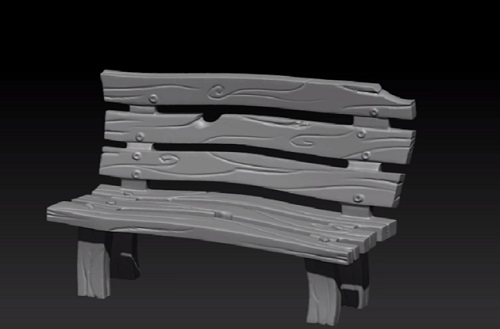 Stylized Wooden Bench in Zbrush